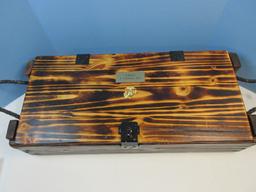Rustic Burnt Pine Trunk Locker w/Braided Rope Handles Distressed Patina Marine Corps Emblem