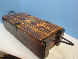 Rustic Burnt Pine Trunk Locker w/Braided Rope Handles Distressed Patina Marine Corps Emblem