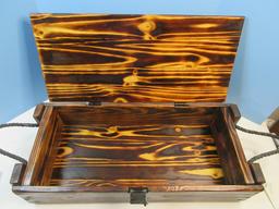 Rustic Burnt Pine Trunk Locker w/Braided Rope Handles Distressed Patina Marine Corps Emblem