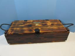 Rustic Burnt Pine Trunk Locker w/Braided Rope Handles Distressed Patina Marine Corps Emblem
