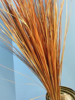 Art Glass Mottled Amber Swirl Design Flared Rim Vase with Dried Grass Arrangement