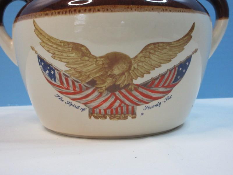 Nelson McCoy Pottery Spirit of '76 Bean Pot Crock with American Eagle and Flags