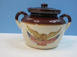 Nelson McCoy Pottery Spirit of '76 Bean Pot Crock with American Eagle and Flags