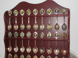 43 M.B.I. Presidential Collector Spoons with Willabee and Ward Display Wall Rack