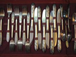 46 pcs. Vintage National Silver co. A-1 Silverplate Flatware Rose and Leaf Pattern