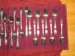 46 pcs. Vintage National Silver co. A-1 Silverplate Flatware Rose and Leaf Pattern