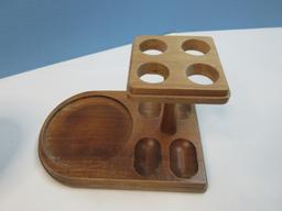Vintage Walnut Pipe Stand with Glass Humidor Tobacco Jar and Wood Lid