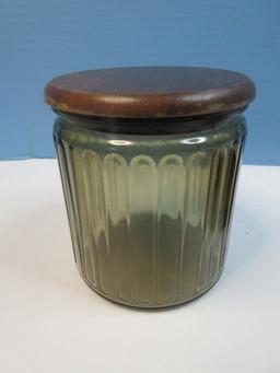 Vintage Walnut Pipe Stand with Glass Humidor Tobacco Jar and Wood Lid