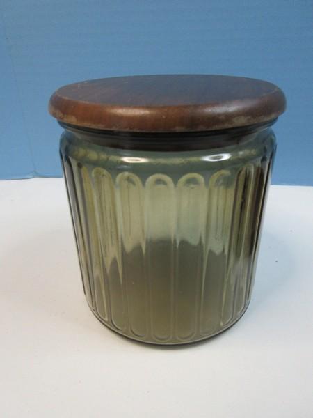 Vintage Walnut Pipe Stand with Glass Humidor Tobacco Jar and Wood Lid