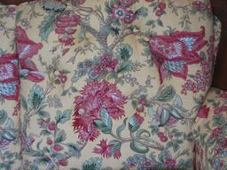 Early American Style Loveseat Floral Botanical Yellow Background Upholstery Tufted Back