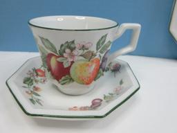 12 pcs. Johnson Brothers China Fresh Fruit Pattern GreenTrim Octagonal Shape Dinnerware