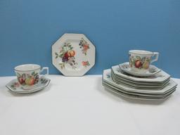 12 pcs. Johnson Brothers China Fresh Fruit Pattern GreenTrim Octagonal Shape Dinnerware