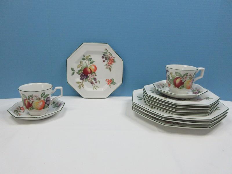 12 pcs. Johnson Brothers China Fresh Fruit Pattern GreenTrim Octagonal Shape Dinnerware