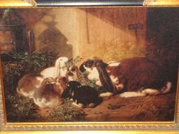 Crown Fine Arts Delightful Bunny Rabbit with Litter Nibbling on Vegetation Canvas Giclee