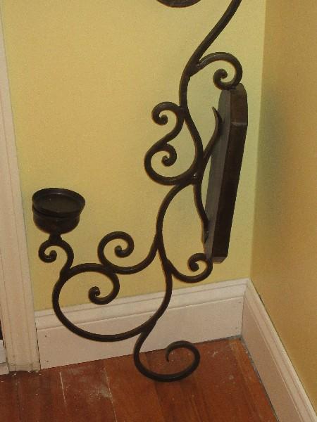 Grand Wrought Iron Spanish Mission Style Pillar Candle Wall sconce Scrollwork Design