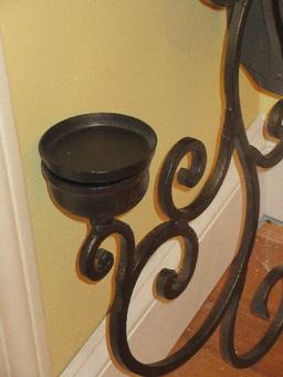 Grand Wrought Iron Spanish Mission Style Pillar Candle Wall sconce Scrollwork Design