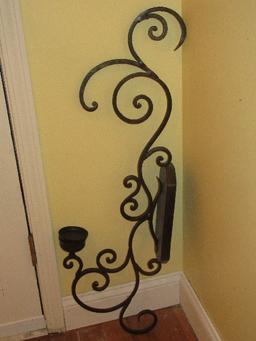 Grand Wrought Iron Spanish Mission Style Pillar Candle Wall sconce Scrollwork Design