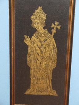Saint Thomas of Canterbury Finely Engraved Brass Rubbing on Black Background 2 Tone Frame
