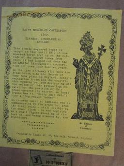 Saint Thomas of Canterbury Finely Engraved Brass Rubbing on Black Background 2 Tone Frame