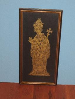 Saint Thomas of Canterbury Finely Engraved Brass Rubbing on Black Background 2 Tone Frame