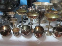 Group Misc. Silverplate Stem Goblets, Wine, Champagne, Nickel Silverplate Grapevine Relief