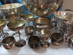 Group Misc. Silverplate Stem Goblets, Wine, Champagne, Nickel Silverplate Grapevine Relief