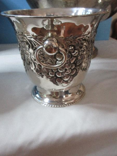 Group Misc. Silverplate Stem Goblets, Wine, Champagne, Nickel Silverplate Grapevine Relief