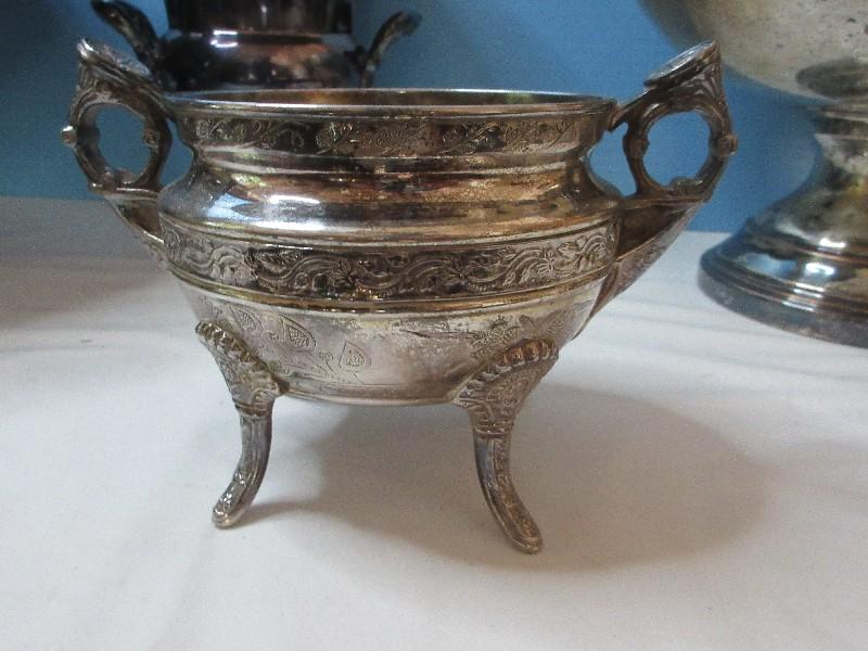 Group Misc. Silverplate Stem Goblets, Wine, Champagne, Nickel Silverplate Grapevine Relief