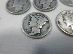 8 Silver Mercury Dimes Winged Liberty Dime Coins 1942 Wgt. 2.5 G Each