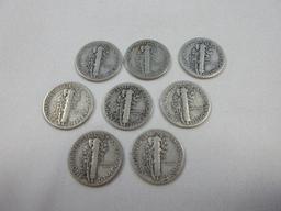 8 Silver Mercury Dimes Winged Liberty Dime Coins 1942 Wgt. 2.5 G Each