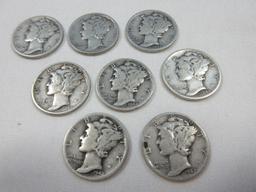 8 Silver Mercury Dimes Winged Liberty Dime Coins 1942 Wgt. 2.5 G Each