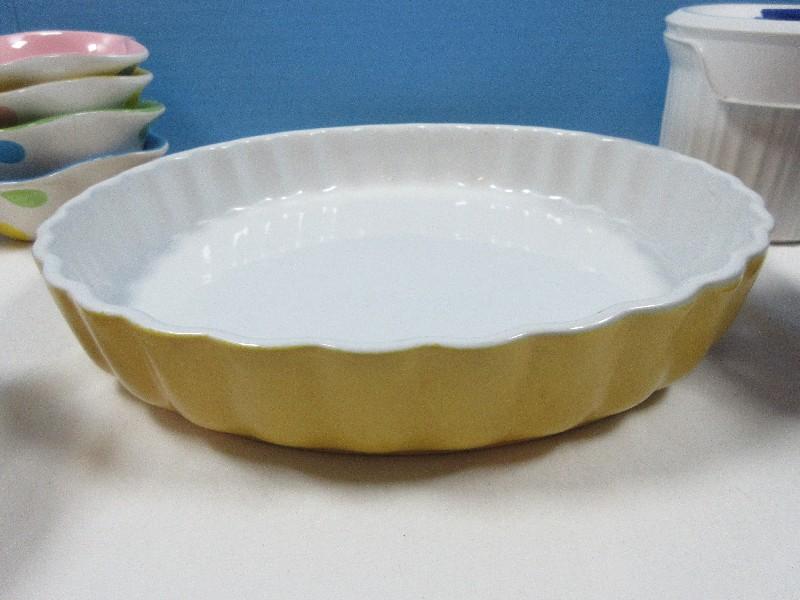 2 Corningware 20oz Stoneware Colours Meal Mugs w/Vented Lids, 2 White Jade Porcelain bowls