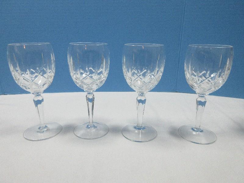 Set of 4 Signed Gorham Crystal Lady Anne Pattern 6 7'8" Wine Glasses w/Multisided Stems