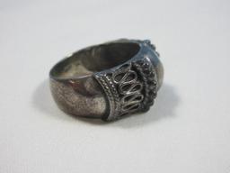 Sterling Silver Ribbon and Beads Design Ring Size 8 1/4