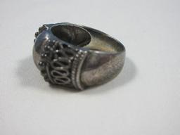 Sterling Silver Ribbon and Beads Design Ring Size 8 1/4
