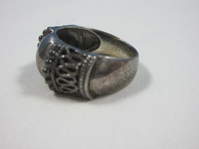 Sterling Silver Ribbon and Beads Design Ring Size 8 1/4