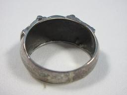 Sterling Silver Ribbon and Beads Design Ring Size 8 1/4