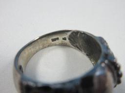 Sterling Silver Ribbon and Beads Design Ring Size 8 1/4