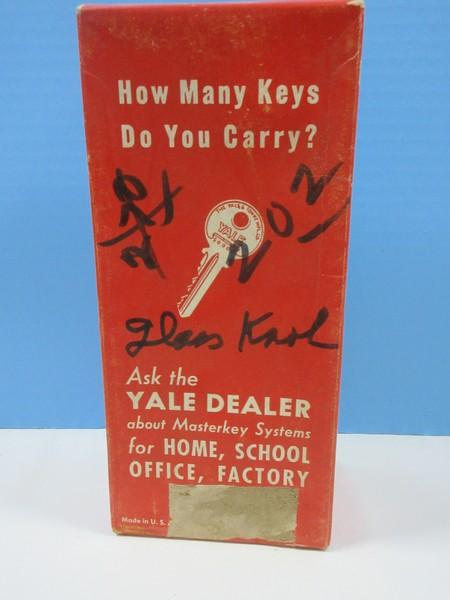 Scarce Find Yale Inside Glass Door Knobs Complete Set in Original Box w/Skeleton Key
