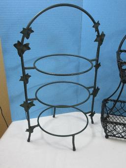Lot Mikasa Gourmet Basics Loop & Lattice 2 Tier Flatback Basket Wrought Iron 18"H, 2 Green?.