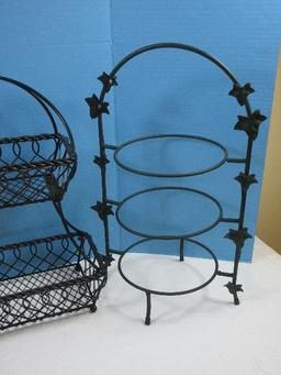 Lot Mikasa Gourmet Basics Loop & Lattice 2 Tier Flatback Basket Wrought Iron 18"H, 2 Green?.
