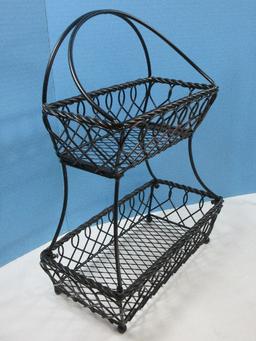 Lot Mikasa Gourmet Basics Loop & Lattice 2 Tier Flatback Basket Wrought Iron 18"H, 2 Green?.