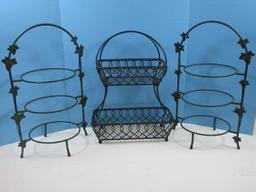 Lot Mikasa Gourmet Basics Loop & Lattice 2 Tier Flatback Basket Wrought Iron 18"H, 2 Green?.