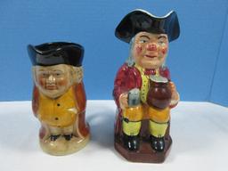 2 Collectors Figural Toby Jug Pitchers 7 1/2" Old English Man 2/ Pitcher and Stein
