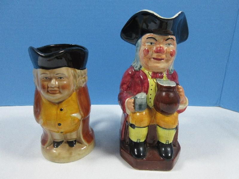 2 Collectors Figural Toby Jug Pitchers 7 1/2" Old English Man 2/ Pitcher and Stein