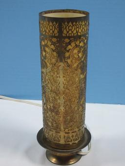 9" Unique Filigree Buddha Riding Elephant Intricately Design Cylinder Sleeve Over Brass Footed