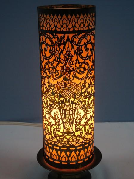 9" Unique Filigree Buddha Riding Elephant Intricately Design Cylinder Sleeve Over Brass Footed