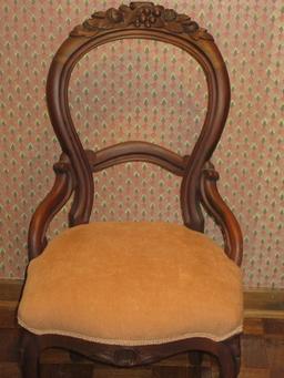 Splendid Walnut Balloon Back Parlor Chair Carved Detail Grape, Nuts and Foliage