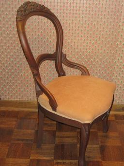 Splendid Walnut Balloon Back Parlor Chair Carved Detail Grape, Nuts and Foliage