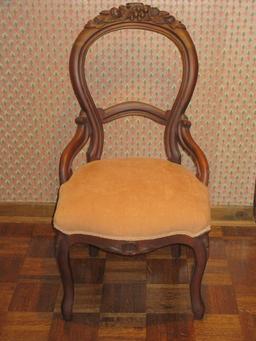 Splendid Walnut Balloon Back Parlor Chair Carved Detail Grape, Nuts and Foliage